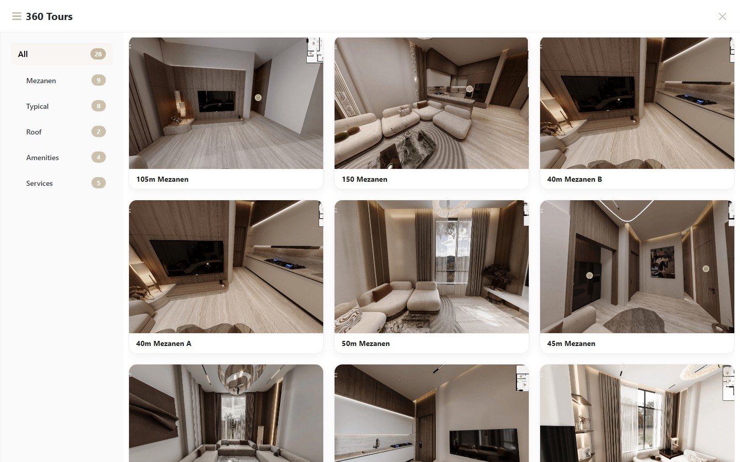 Library of 28 categorised 360 degree tours